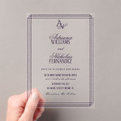 Luxe Monogram Paarse Bruiloft Acryl Uitnodigingen (Insitu (Draagbaar))