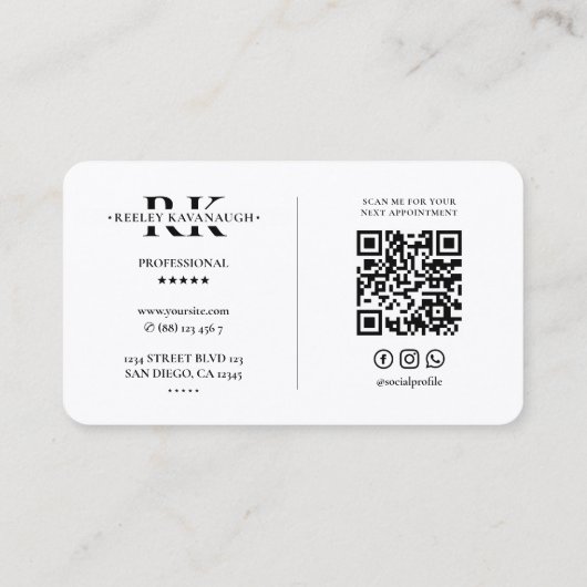 Luxe Monogram R Kroon Zwart Wit Modern Visitekaartje (Achterkant)