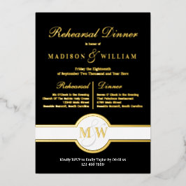 Luxe monogram repetitie Dinner Black en Gold Folie Uitnodiging