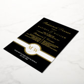 Luxe monogram repetitie Dinner Black en Gold Folie Uitnodiging (Gedraaid)