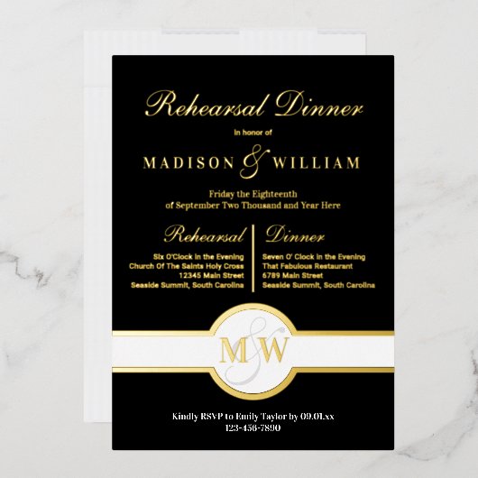 Luxe monogram repetitie Dinner Black en Gold Folie Uitnodiging (Envelop)