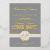 Luxe monogram repetitie: grijs en goud folie uitnodiging (Voorkant)