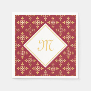Luxe Monogram Rode en Gouden Quatre Bloemmotief Servet