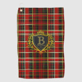 Luxe Monogram Rood Goud Schotse Ruit Golfhanddoek (Voorkant)