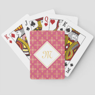 Luxe Monogram Roze en Goud Quatre Bloemmotief Speelkaarten