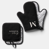 Luxe Monogram Script Zwart Ovenwant & Pannenlap Set (Voorkant / Achterkant)