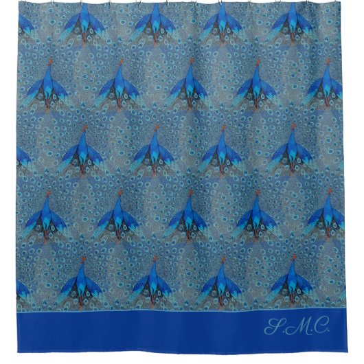 Luxe Monogram Turquoise Blauwgroen Blue Peacock Pa Douchegordijn (Voorkant)