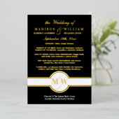 Luxe Monogram Wedding Program Black en Gold Folie Uitnodiging (Staand Voorkant)