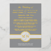 Luxe Monogram Wedding Program Grey and Gold Folie Uitnodiging (Voorkant)