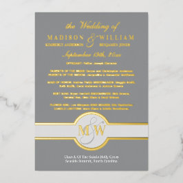 Luxe Monogram Wedding Program Grey and Gold Folie Uitnodiging