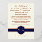 Luxe Monogram Wedding Program Navy Roos Gold Folie Uitnodiging (Voorkant)