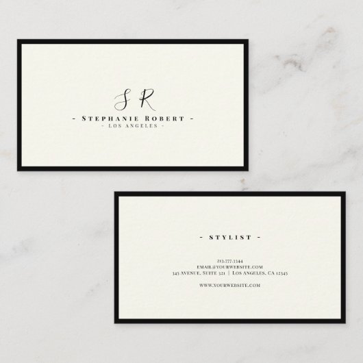 Luxe Monogram Zwart Ivoor Chic Stijlvol Visitekaartje (Voorkant / Achterkant)