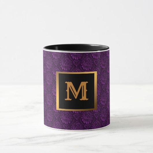 Luxe Monogrammed Paarse Floral Mok (Midden)