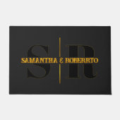 Luxe Monogrammed Zwart Goud Moderne Minimalist Deurmat (Voorkant)