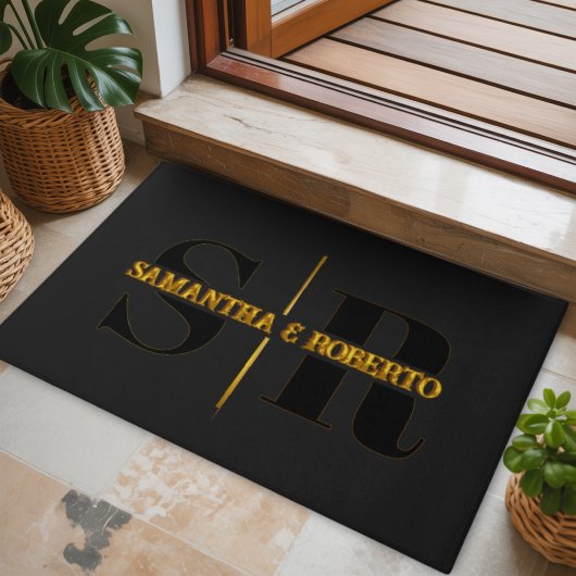 Luxe Monogrammed Zwart Goud Moderne Minimalist Deurmat