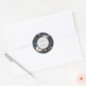 Luxe Moody Navy Goud Witte Pioen Huwelijk Ronde Sticker (Envelop)