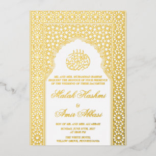 Luxe Moskee Witte Islamitische Moslim Bruiloft Folie Uitnodiging
