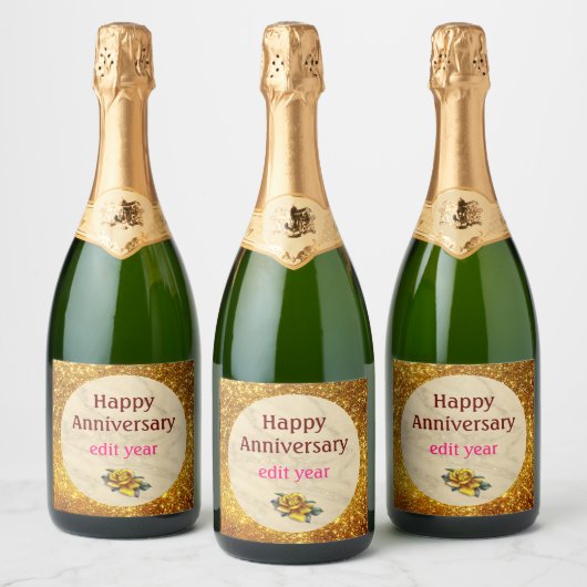 Luxe Mousserende Wijn Goud Glitter Marmer Customiz Sparkling Wijnetiket (Flessen)