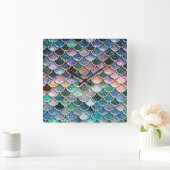Luxe multicolor Glitter Mermaid Scales Vierkante Klok (Huis)