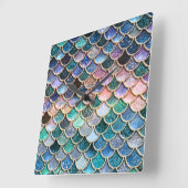 Luxe multicolor Glitter Mermaid Scales Vierkante Klok (Hoek)
