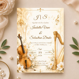 Luxe muzikale elegantie bruiloft kaart