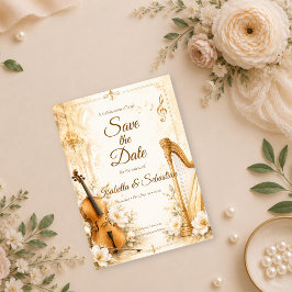 Luxe muzikale elegantie bruiloft save the date