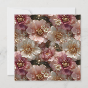 Luxe Naadloze Bloemen Patroon met Gouden Parels Kaart