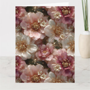 Luxe Naadloze Bloemen Patroon met Gouden Parels Kaart