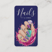 Luxe Nagelstudio Navy Blue Manicuriste Kunstenaar Visitekaartje (Voorkant)