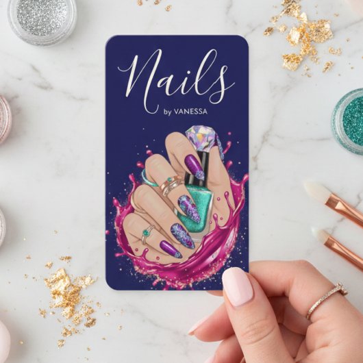 Luxe Nagelstudio Navy Blue Manicuriste Kunstenaar Visitekaartje