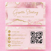 Luxe Nail Technician Blush Pink Gold Agate QR Code Visitekaartje