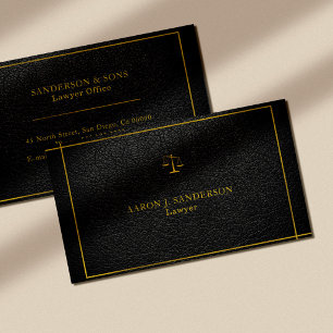 Luxe namaak zwart leer gouden typografie advocaat visitekaartje