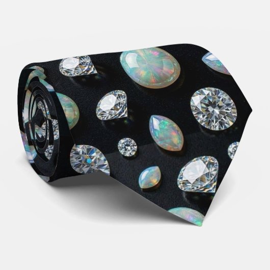 Luxe namaakzijde | Diamant Opal Heren Stropdas (Opgerold)