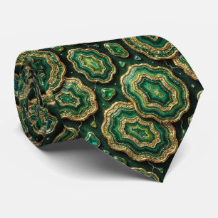 Luxe namaakzijde Groen + Goud Geode Stropdas