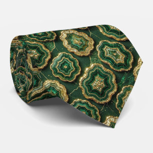Luxe namaakzijde Groen + Goud Geode Stropdas