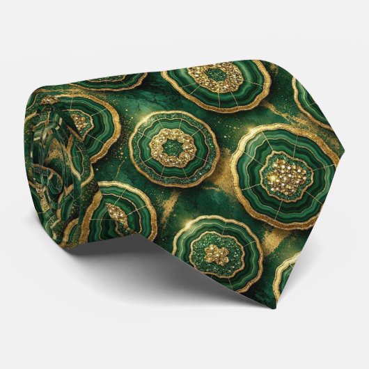 Luxe namaakzijde | Groen + Goud Geode Stropdas (Opgerold)