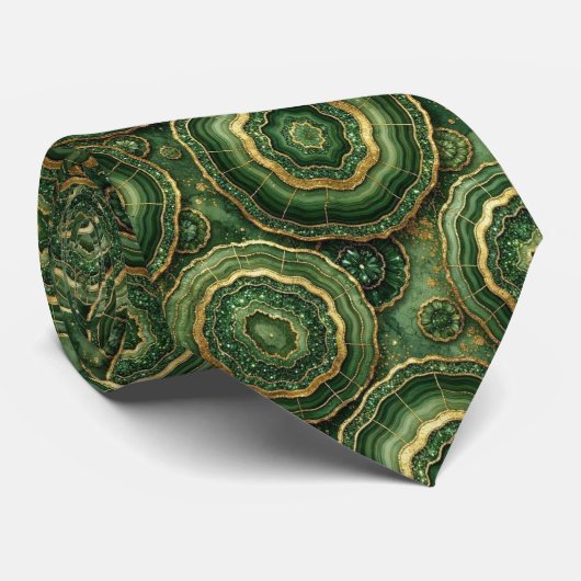 Luxe namaakzijde | Groen + Goud Geode Stropdas (Opgerold)
