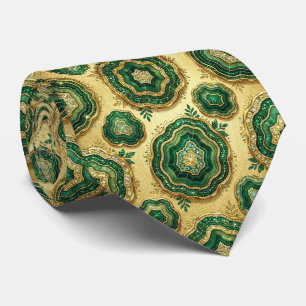 Luxe namaakzijde Groen + Goud Geode Stropdas