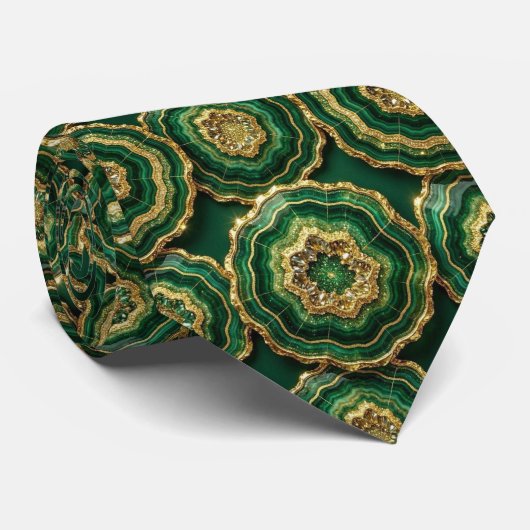 Luxe namaakzijde | Groen + Goud Geode Stropdas (Opgerold)
