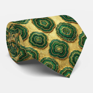 Luxe namaakzijde Groen + Goud Geode Stropdas