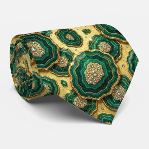 Luxe namaakzijde Groen + Goud Geode Stropdas