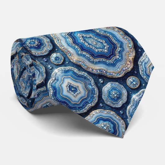 Luxe namaakzijde | Oceaanblauwe geode stropdas (Opgerold)