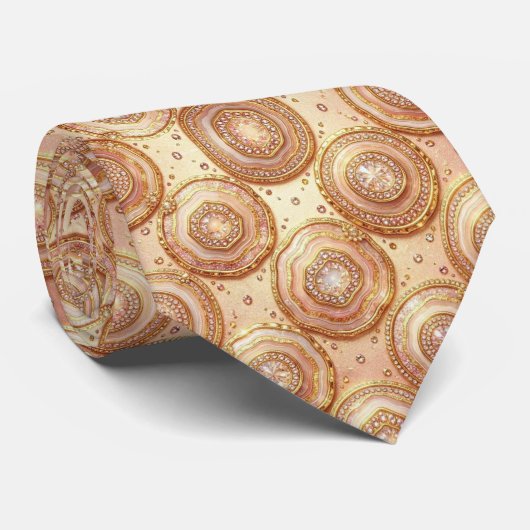 Luxe namaakzijde | Roze Gouden Geode Halsdoek Stropdas (Opgerold)