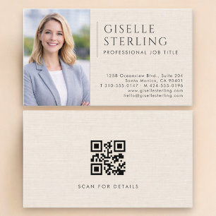 Luxe Natuurlijke Ivoren Linnen Foto QR Code Visitekaartje