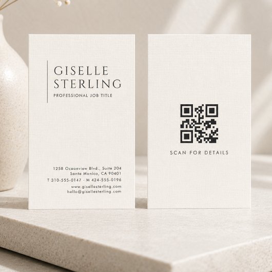 Luxe Natuurlijke Ivoren Linnen QR-code Visitekaartje