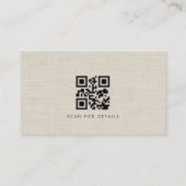 Luxe Natuurlijke Neutrale Linnen QR-code Visitekaartje (Achterkant)