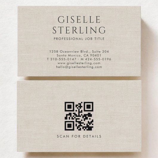 Luxe Natuurlijke Neutrale Linnen QR-code Visitekaartje