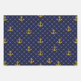 Luxe Nautical Navy en Gold Anchor Inpakpapier Vel
