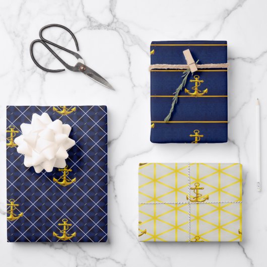 Luxe Nautical Navy en Gold Anchor Inpakpapier Vel (Voorkant)