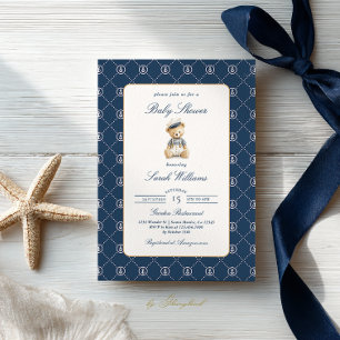 Luxe Nautische Teddybeer Baby shower Boy Kaart